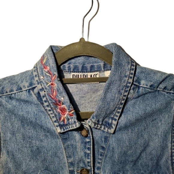 Vintage Bill Blass sz M Embroidered jean vest - Picture 2 of 7